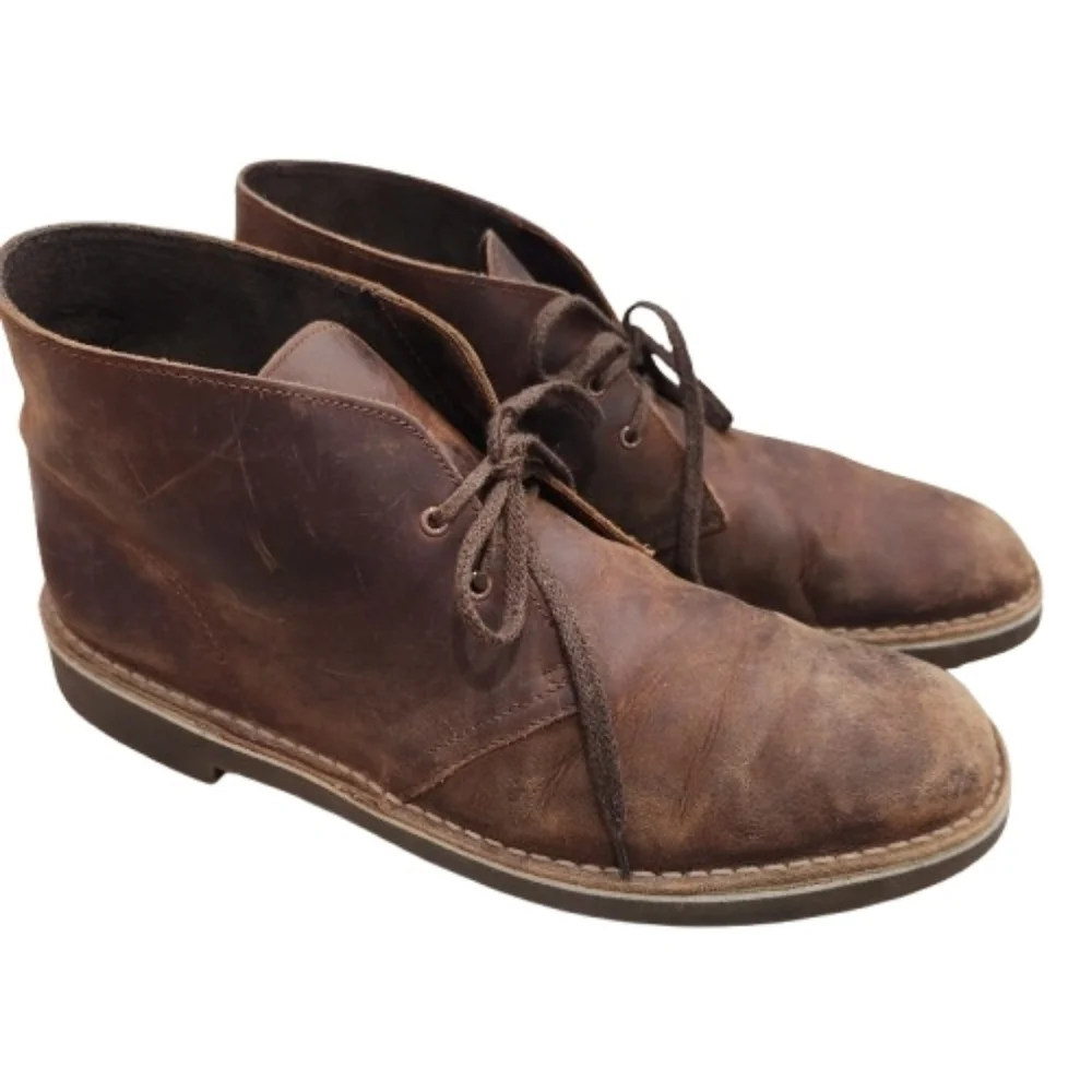 Clarks Bushacre 2 Beeswax Brown Leather Chukka Boots Men's US 11.5